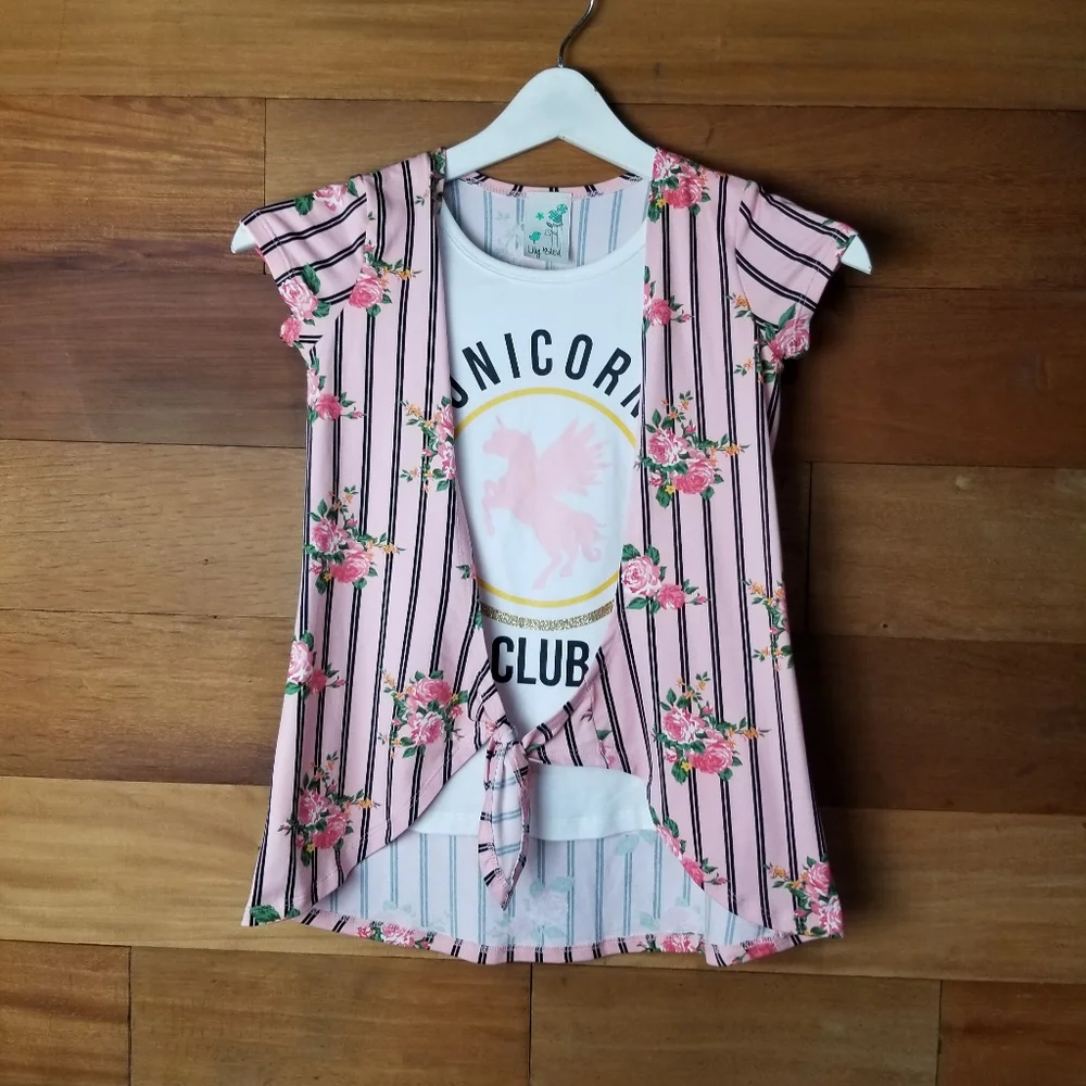 Lily Bleu floral front knot girls top size 8